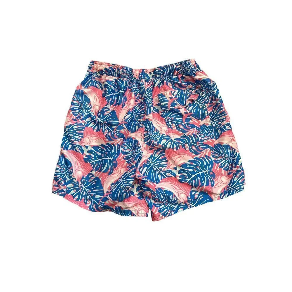 Men's Vineyard Vines Swim Trunks Pink Blue Palm Fronds Size Medium